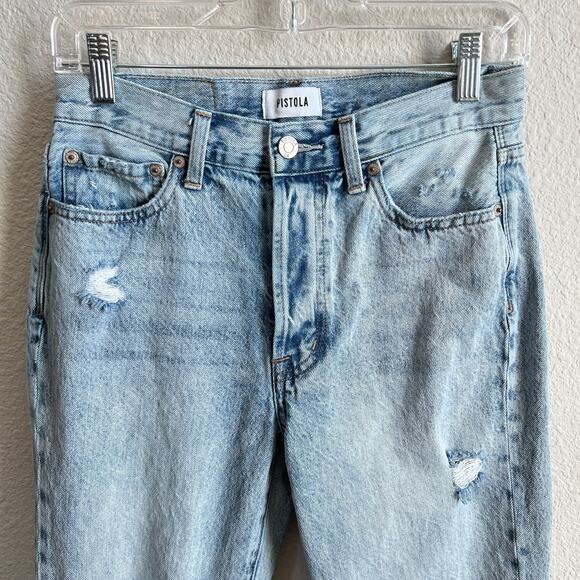 Pistola Charlie High Rise Straight Distressed Jeans Women's 26 Light Wash Cotton - Picture 3 of 9